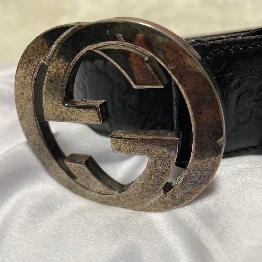 GUCCI グッチ ベルト ブラック 黒 シマレザー インターロッキングG
