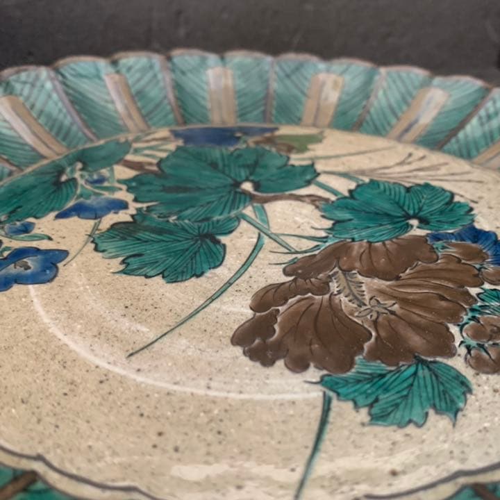 古九谷 九谷焼 角福 絵皿 飾皿 22.5cm