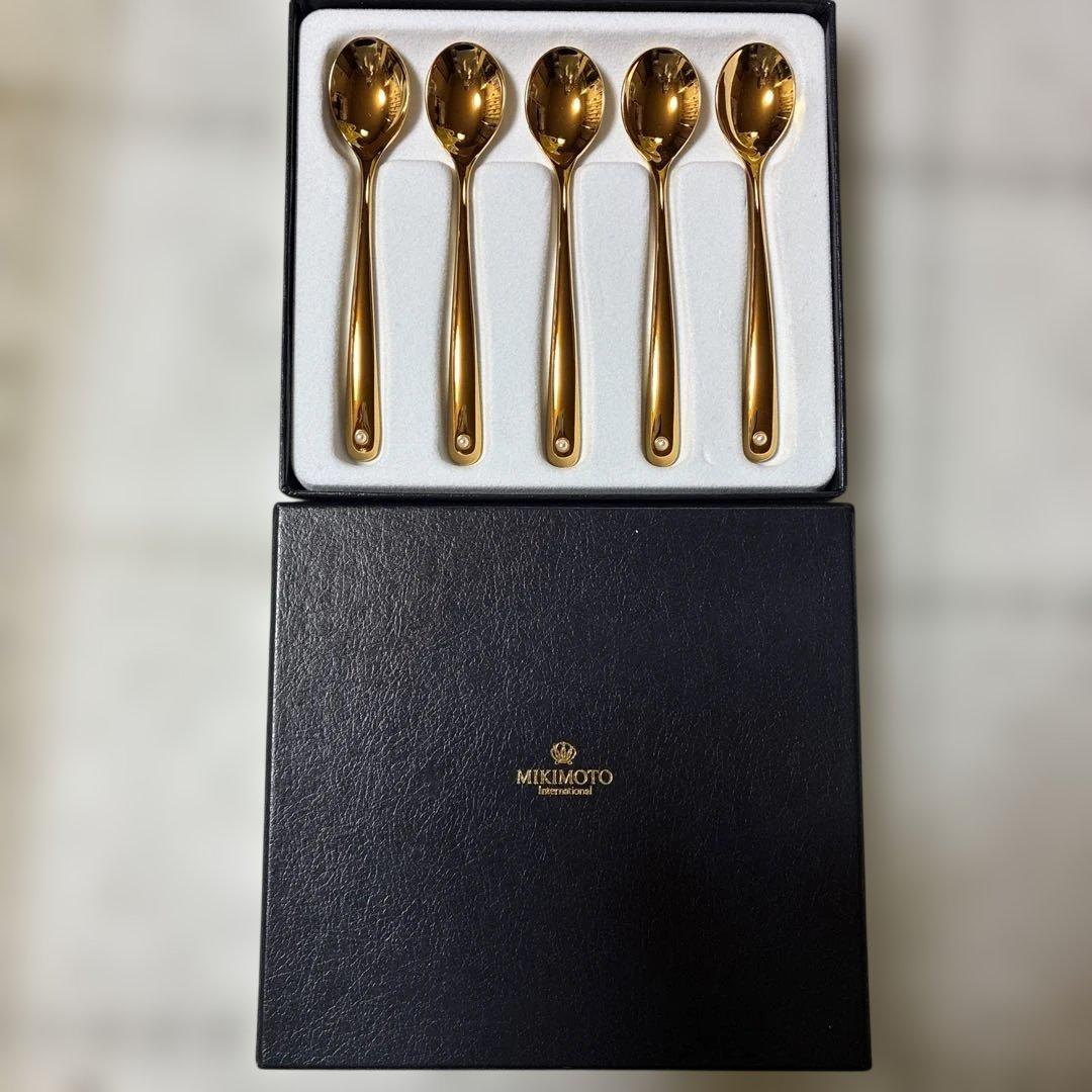 MIKIMOTO ミキモト パール付きスプーン 5本セット（ゴールド色