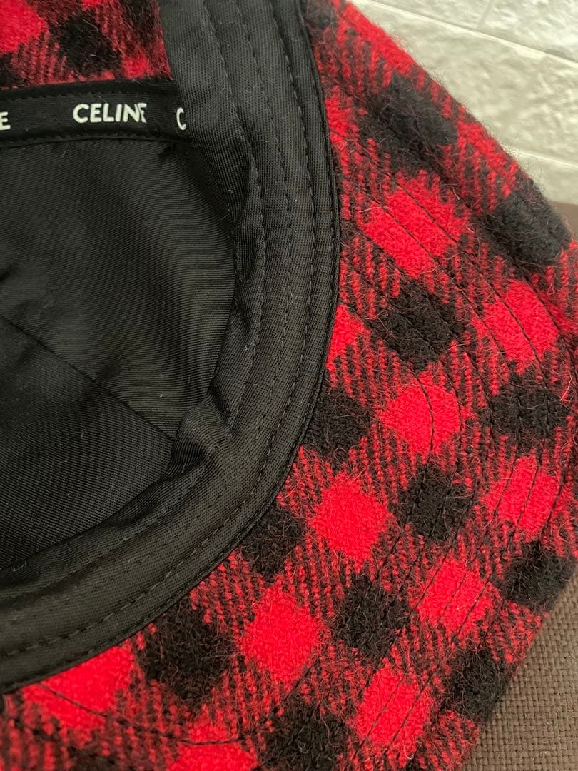 CELINE セリーヌ ⭐️チェック柄 ベースボールキャップ レッド