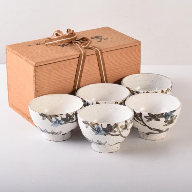 煎茶道具　水月窯　楓文　汲出茶碗　五客　共箱　V　7458