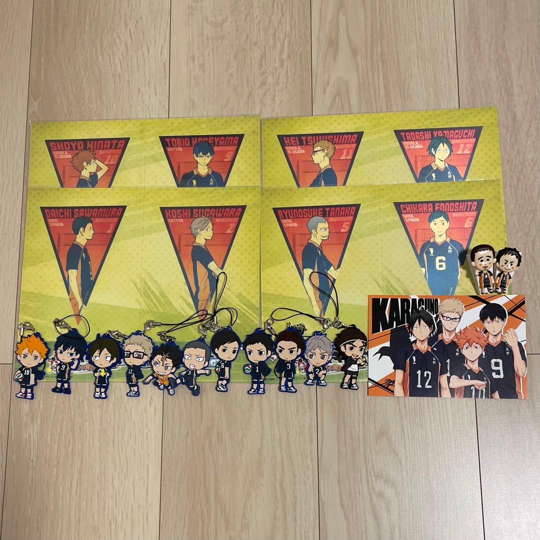 烏野高校全員10人ラバーストラップ、シール、クリップ、ポストカードセット