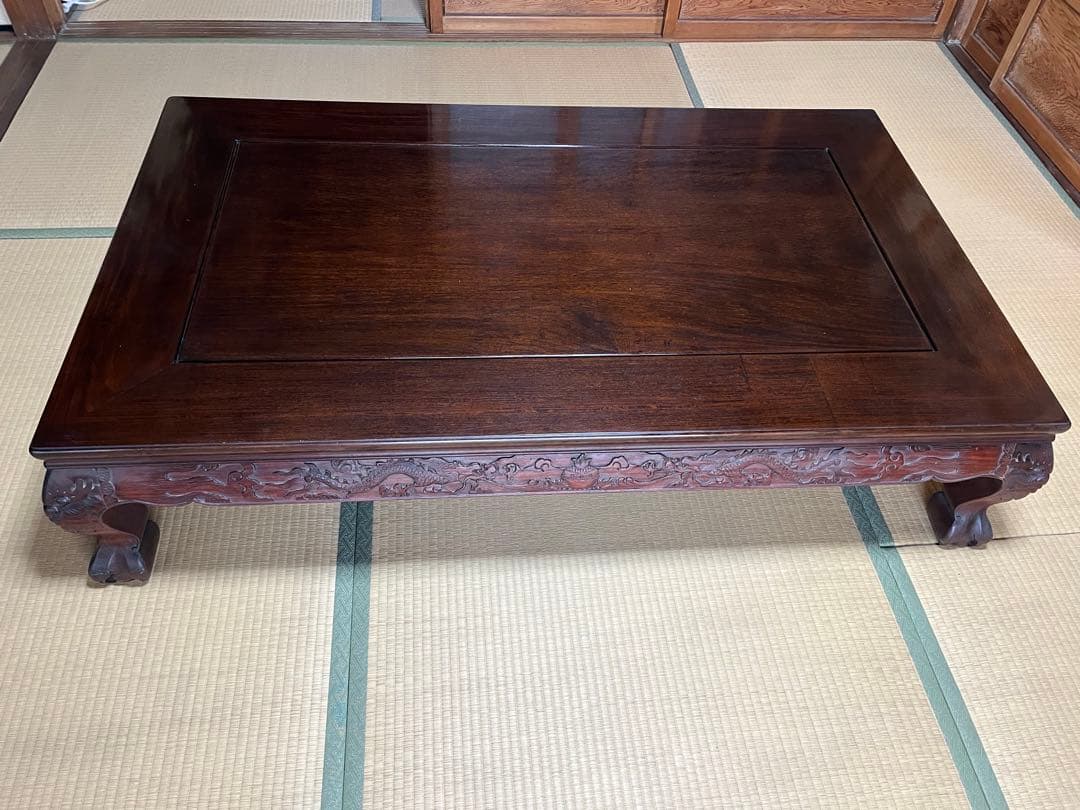 和室　座卓 座敷机 ローテーブル 昭和レトロ　龍彫り