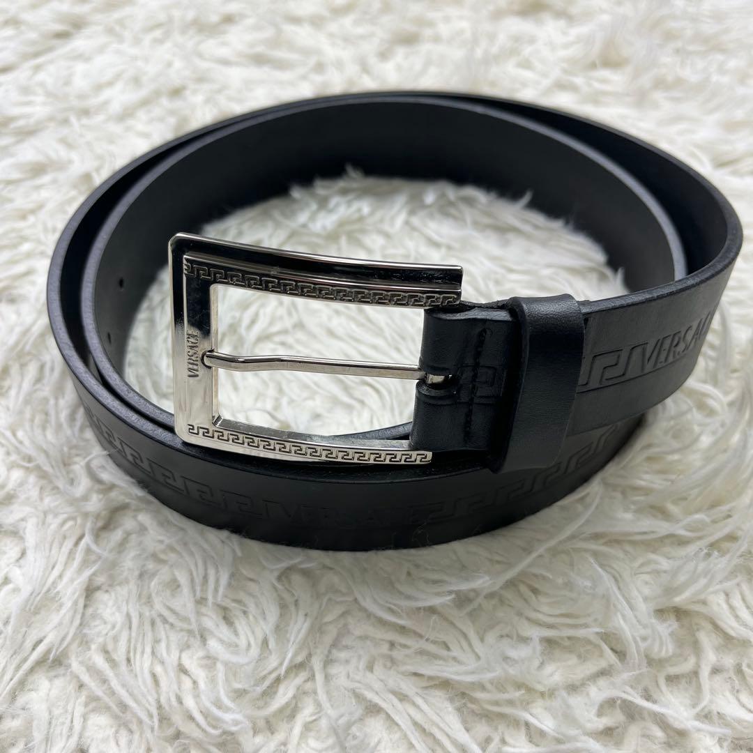 希少　VERSACE 極美品　ビッグバックルベルト グレカ模様　黒　銀