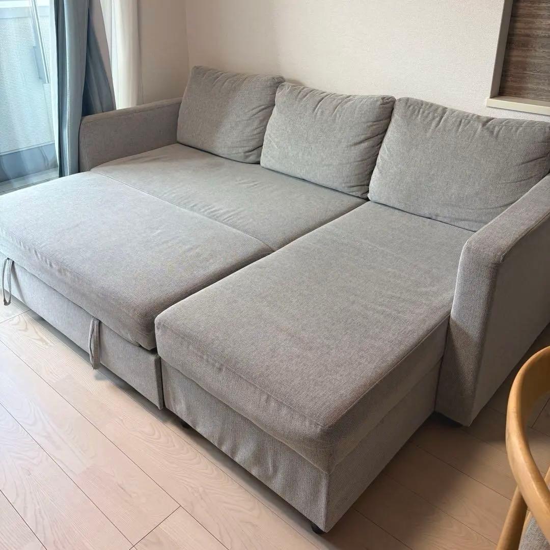 ニトリ グレー カウチソファ 収納付き 3人掛け