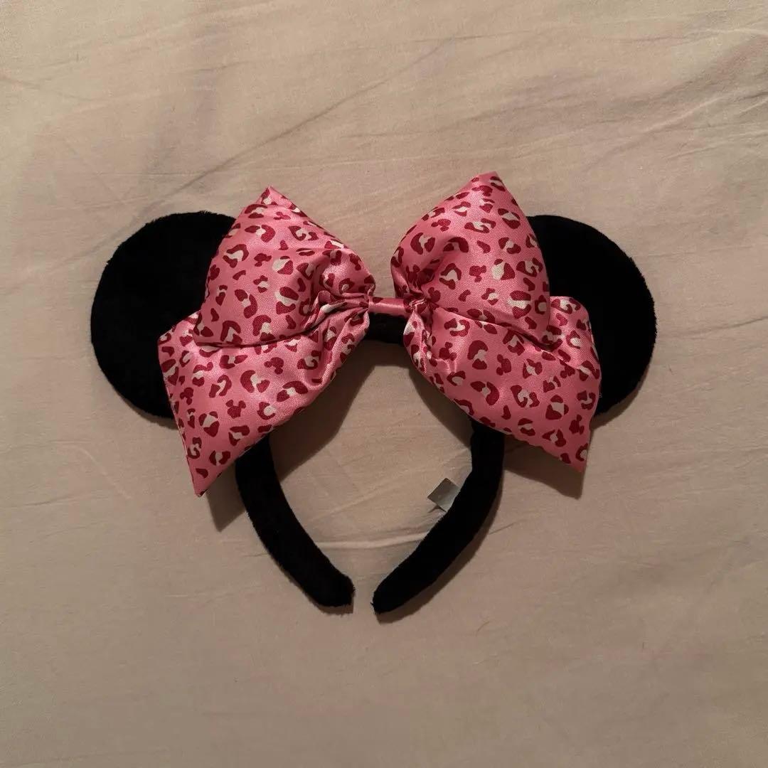 ミニー デカリボン ヒョウ柄 ピンク カチューシャ ファンキャップ