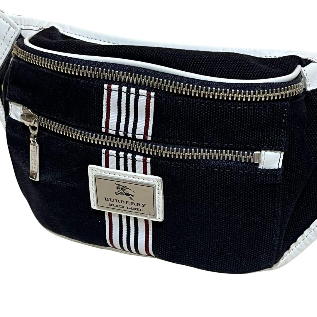 美品★バーバリー ブラックレーベル キャンバス レザー ウエストポーチ