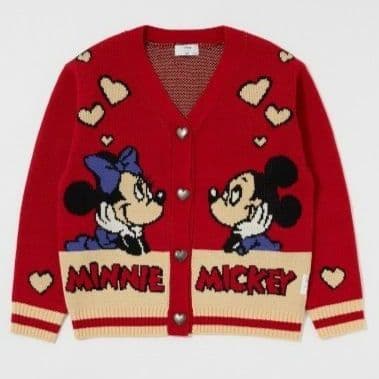 MOUSSY ディズニー HEART BUTTON ジャガードカーディガン