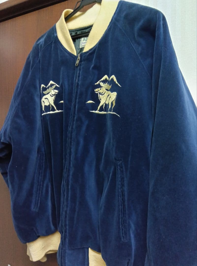 スカジャン ネイビー L アラスカスカジャン HOUSTON（ヒューストン） スカジャン ベロア アラスカ刺繍 長袖
