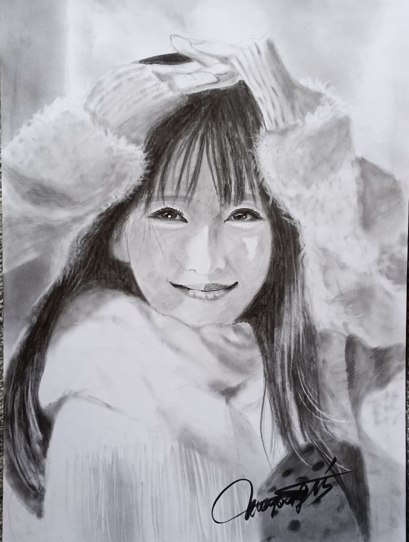 鉛筆画浜辺美波さん冬の日差しA3上質ケント 浜辺美波さん② Mimami Hamabe② ◇ あけましておめでとうございます