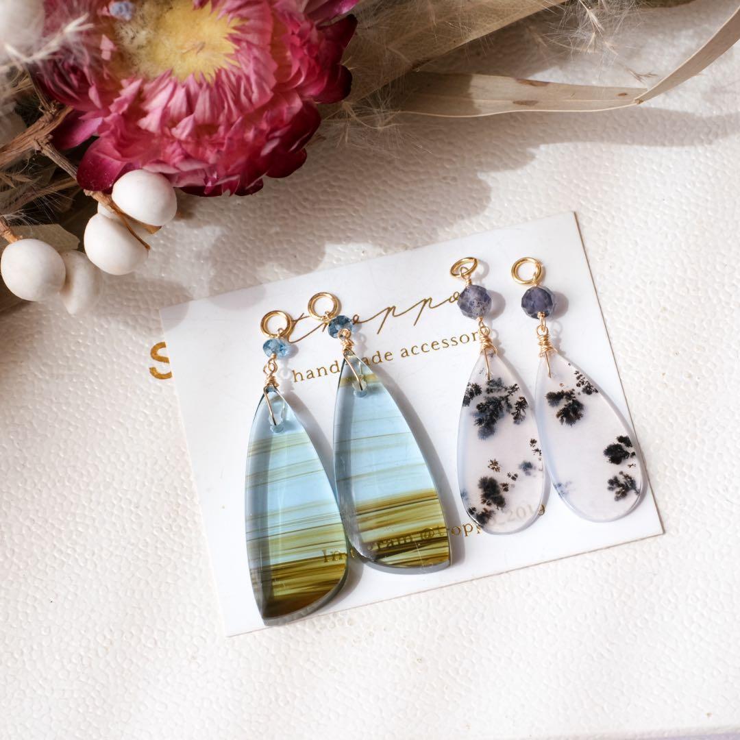 たぁ(ฅ✧ω✧ฅ)♦︎14kgfデンドリックアゲートピアス/イヤリング 14kgf：モスアゲート 木の実のピアス（イヤリング）№9167 | iichi 日々