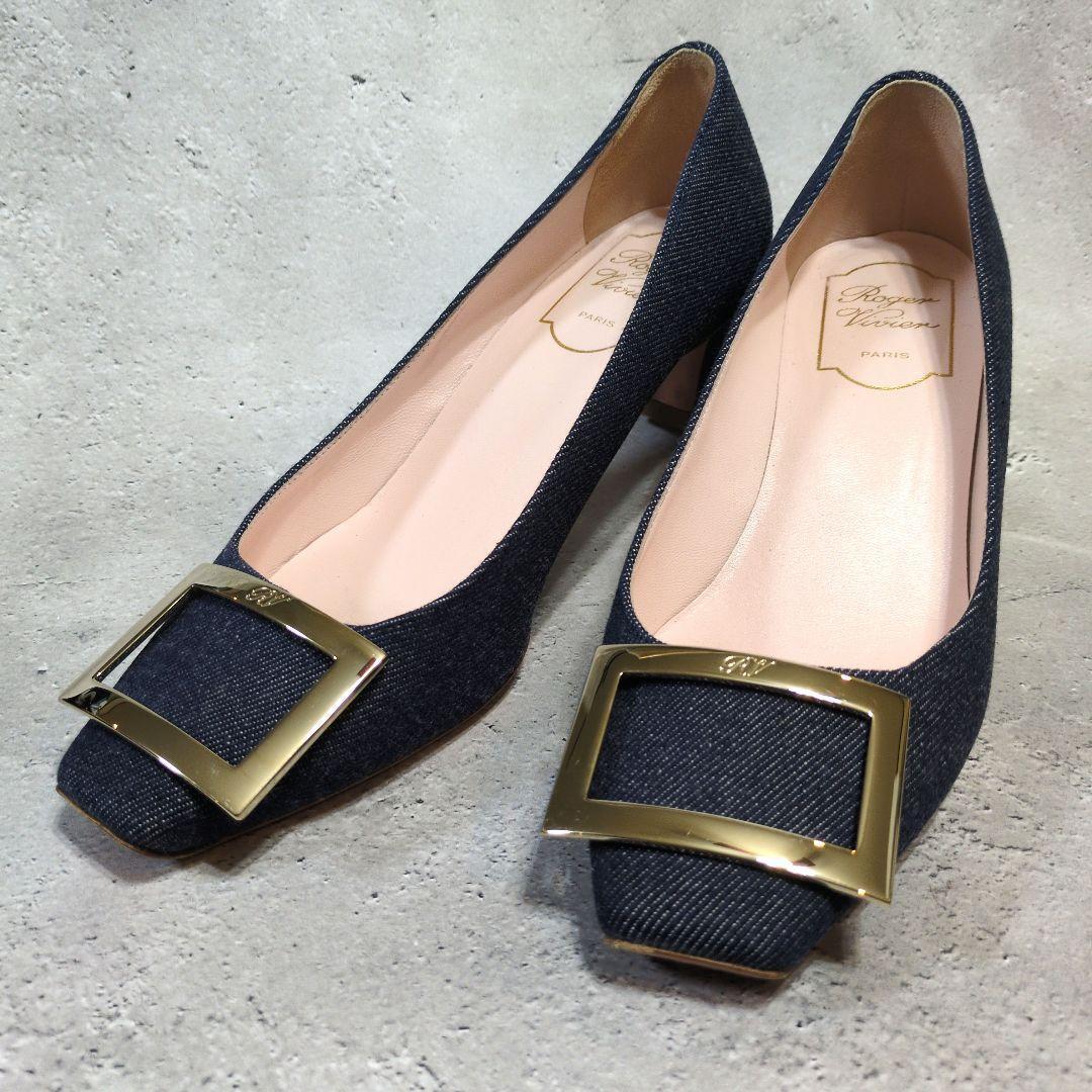 Roger Vivier ロジェヴィヴィエ ゴールド四角バックルパンプス23.5