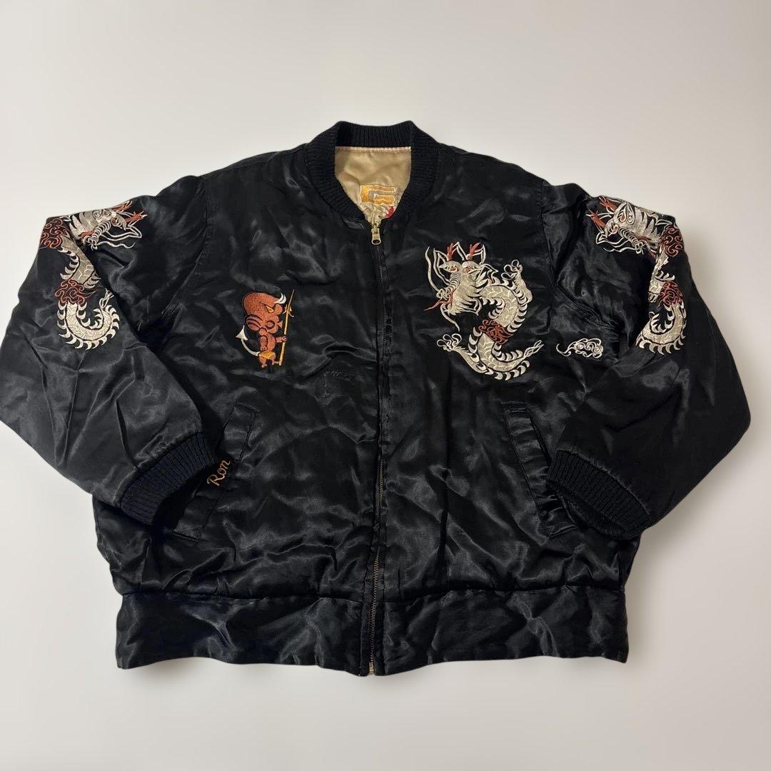 刺繍スカジャン ベトナム Sale 【龍桜】ベトナムスカル柄別珍スカジャン【リュウオウ】メンズ