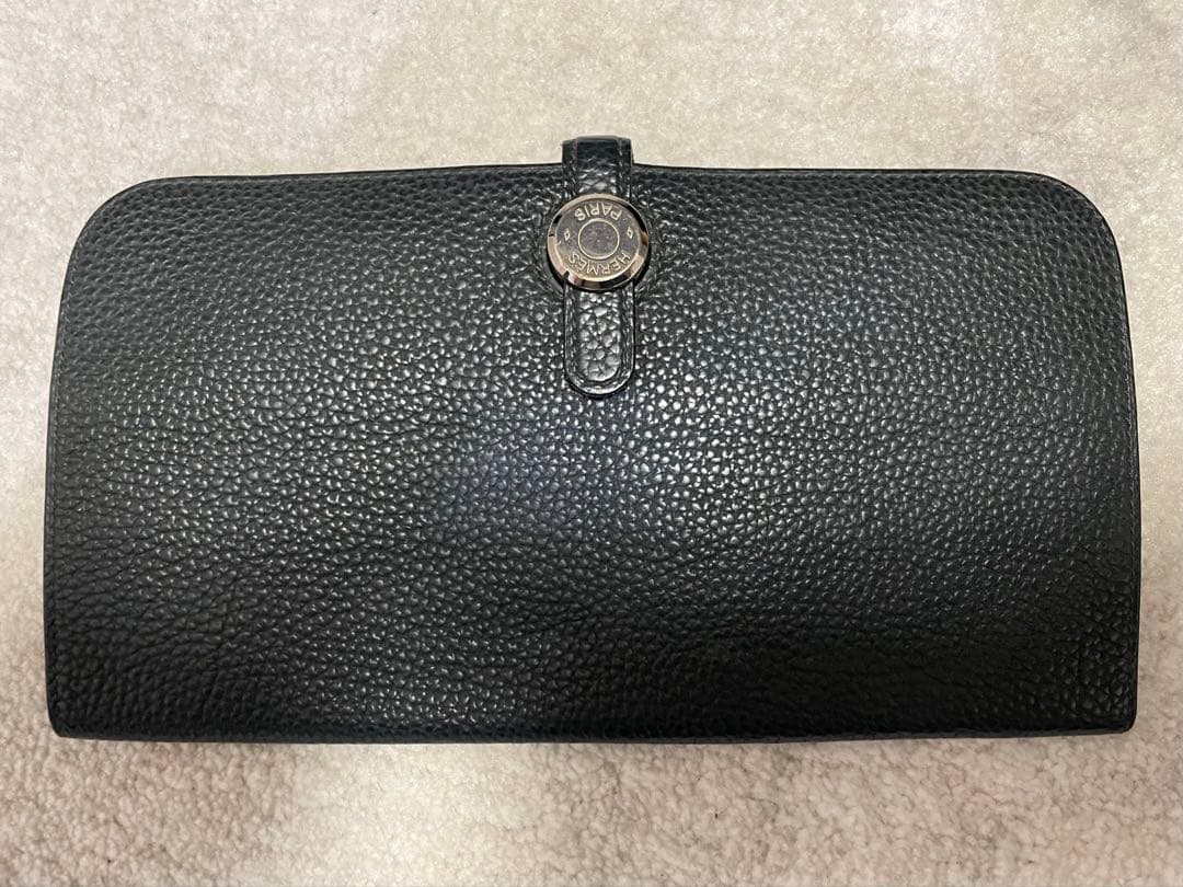 HERMES エルメス　ドゴンロング　長財布　レザー　ネイビー　男女兼用