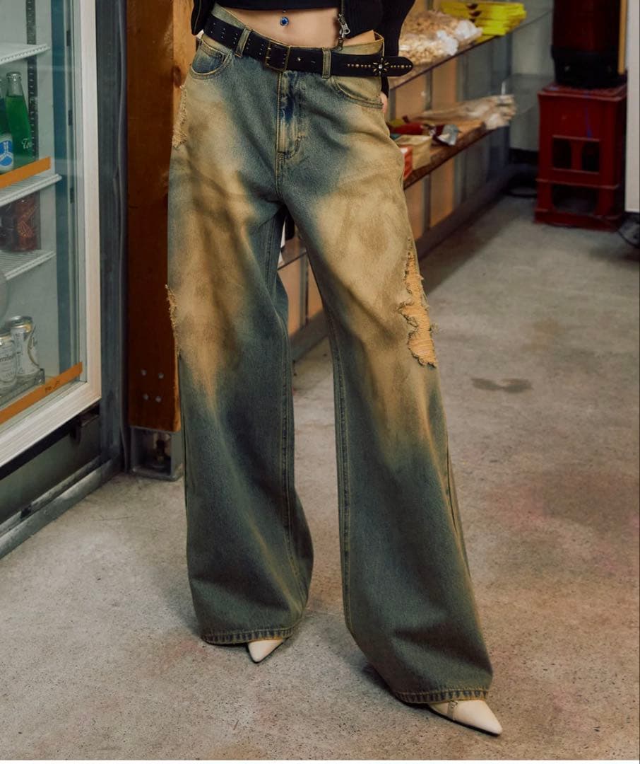 【今週限定早い者勝ち‼️】aclent ダーティクラッシュJ/Wルーズデニムパンツ