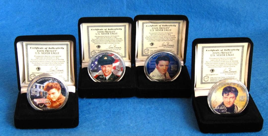 アメリカンシルバーイーグルカラー　１オンス銀貨　E・プレスリー２５周年記念　４枚 アメリカンシルバーイーグルカラー 1オンス銀貨 E・プレスリー25