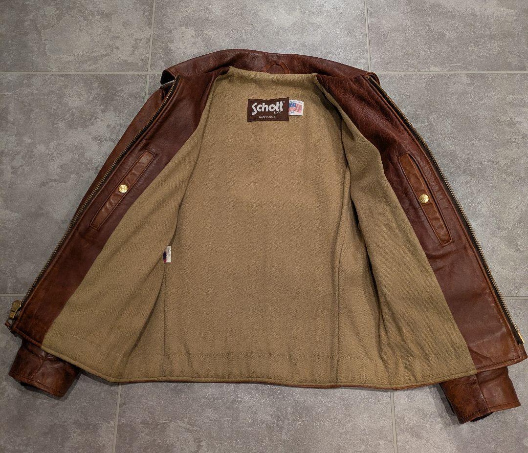 Schott レッドブラウンレザー ステアハイドトラッカージャケット