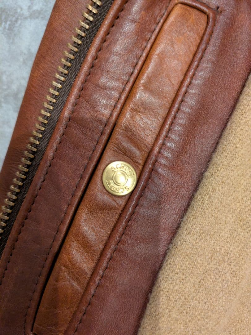 Schott レッドブラウンレザー ステアハイドトラッカージャケット