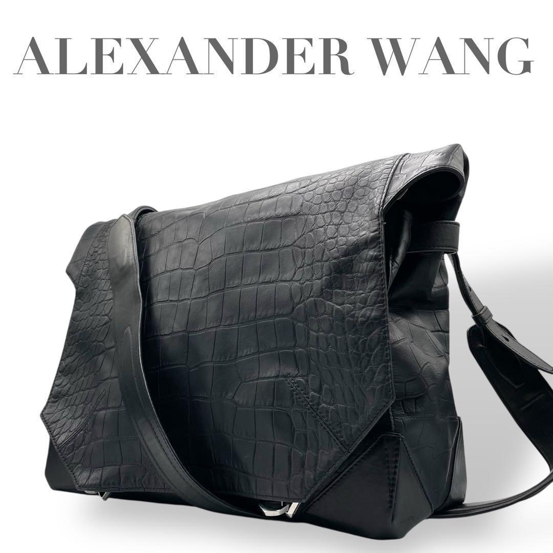 超希少 アレキサンダーワン★クロコ型押し メッセンジャーバッグ レザー ブラック アレキサンダーワン☆レガシー・マイクロバッグ☆クロコダイル