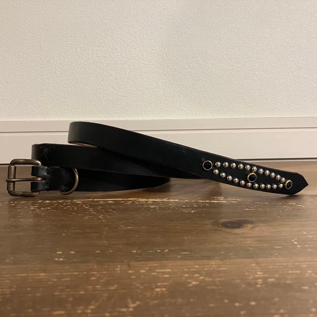 【ハンドメイド】クロムエクセルレザー ナローベルト　スタッズ　ブラック