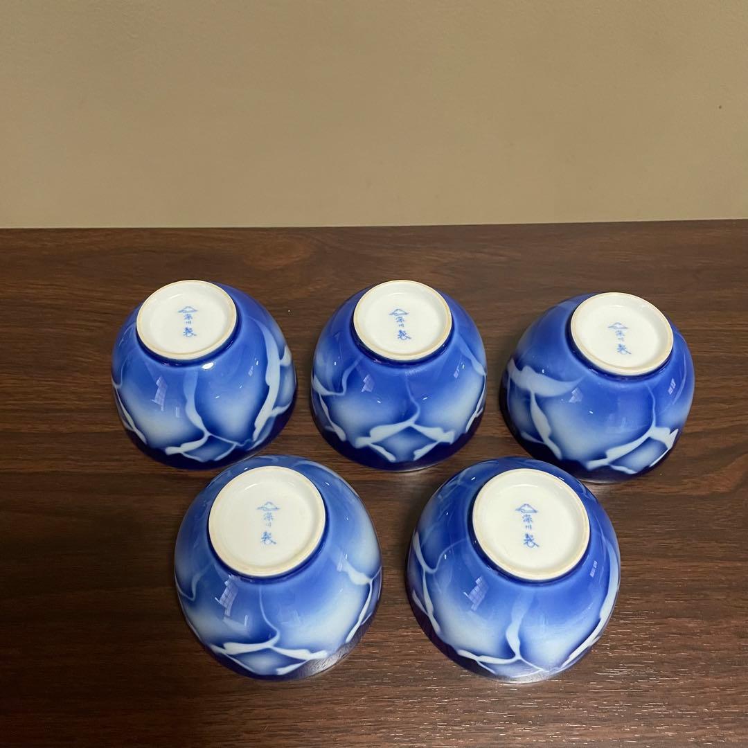 深川製磁 宮型汲出揃「花」蓋付湯呑み 5客セット 新品未使用 宮内庁