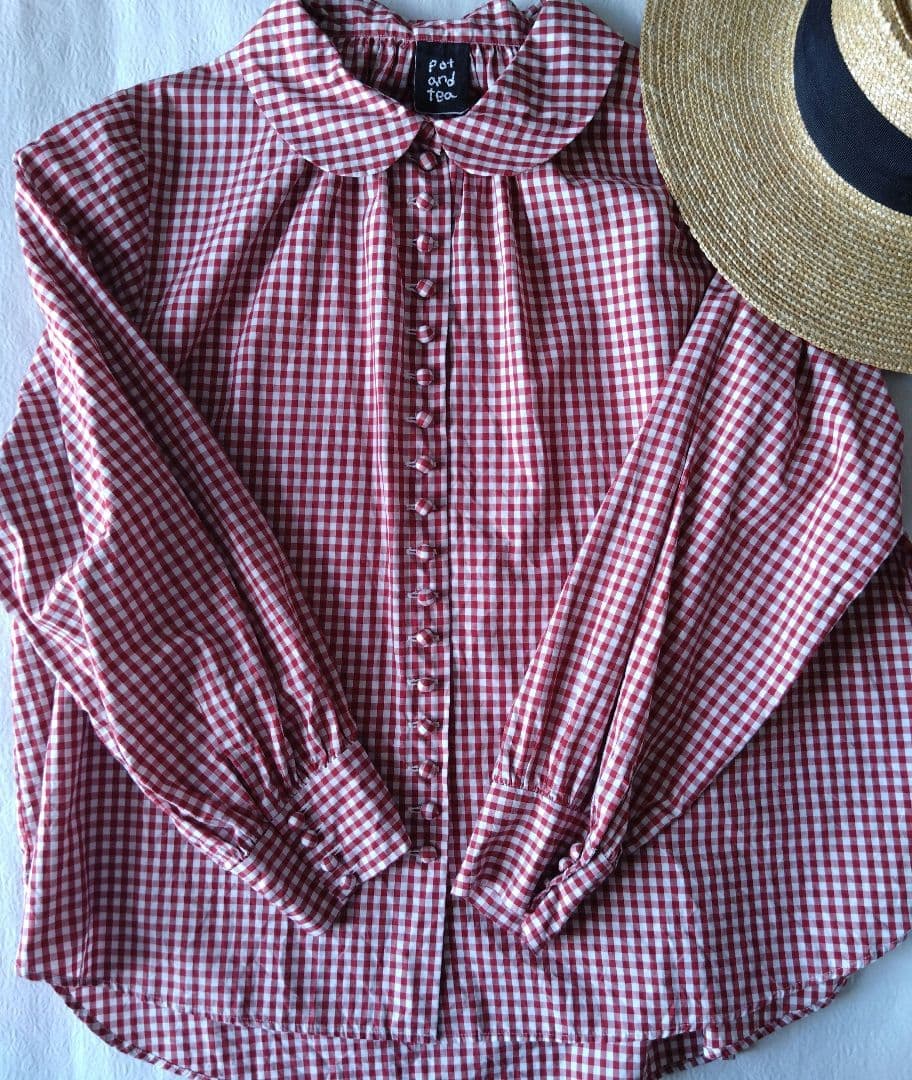 【最終値下げ】Pot and Tea ギンガムチェック長袖ブラウス