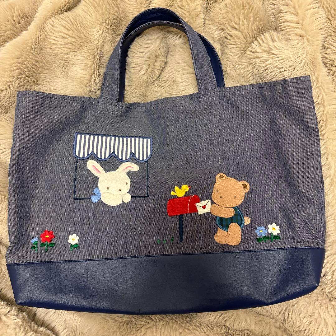 【希少】使用回数3回・紙袋付き/ファミリア　デニムバッグ　マチあり　くま　うさぎ