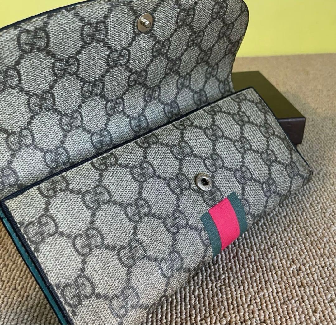 美品 グッチ GUCCI GGスプリーム 長財布 シェリーライン - メルカリ