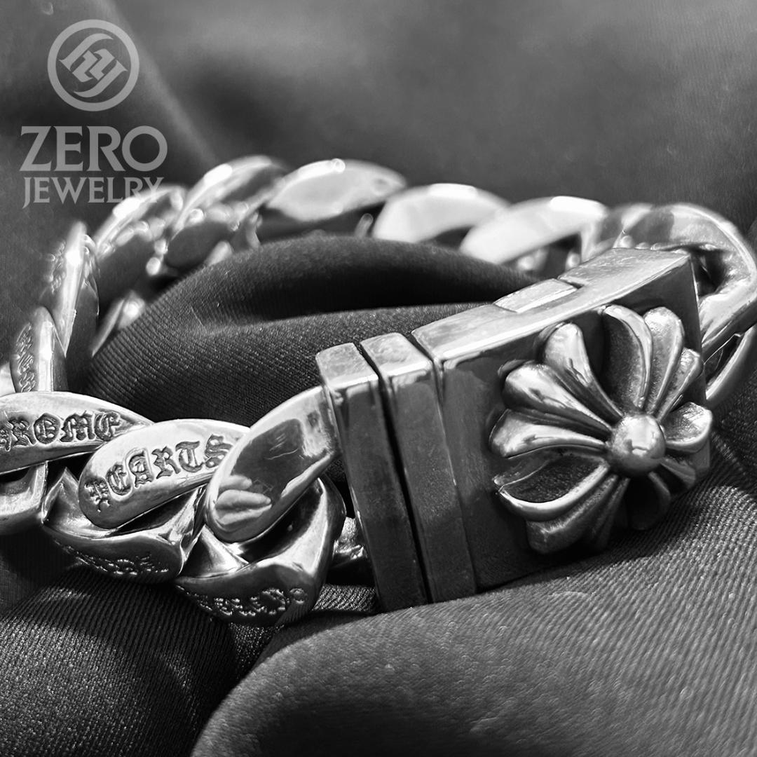 【⭐️即日発送⭐️925刻印】クロス極太ブレスレット 11リンク Wロック