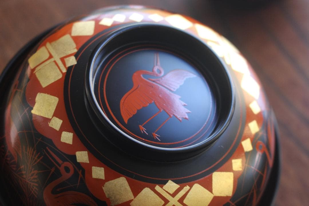 デッドストック！上質黒漆に極上秀衡蒔絵の映えるお椀2点（検山中塗