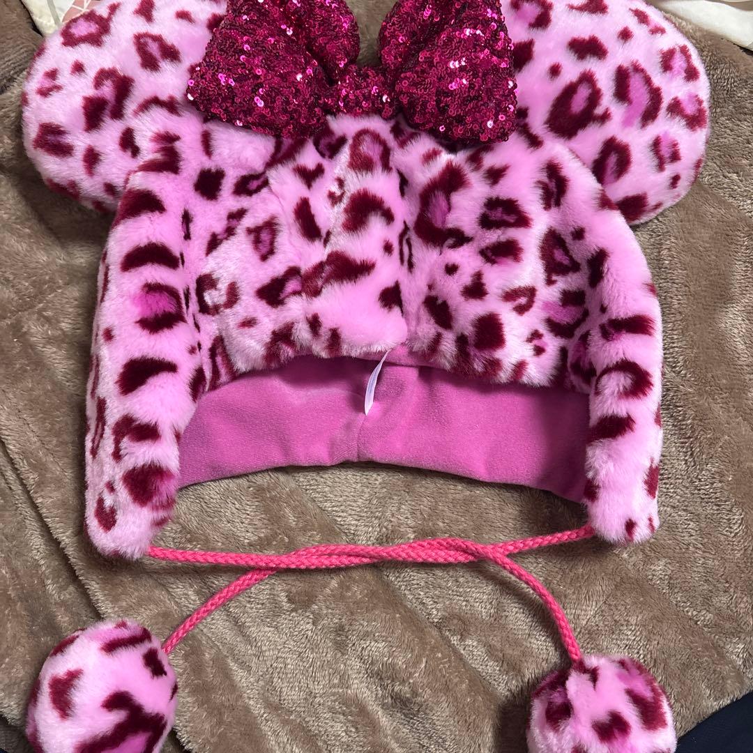 ミッキー耳 ヒョウ柄帽子 ピンク