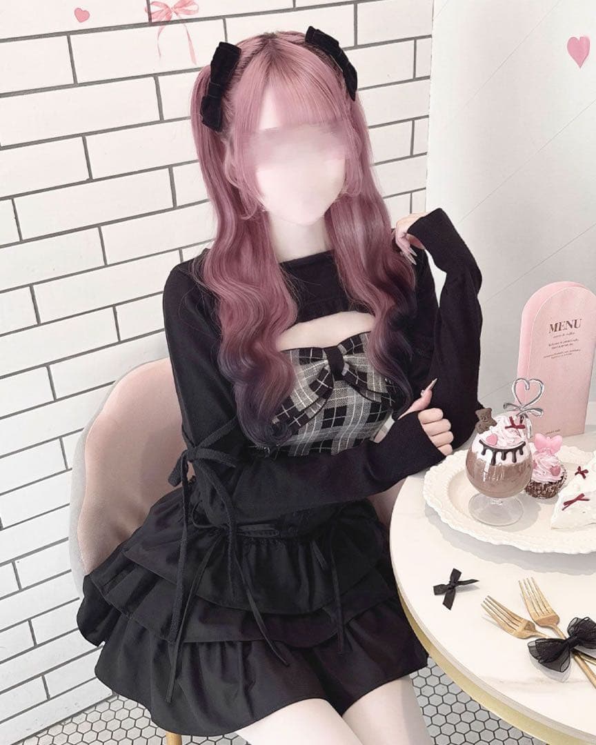 HONEYMEW ハニーミュウ ビッグリボンチェックアンサンブルトップス