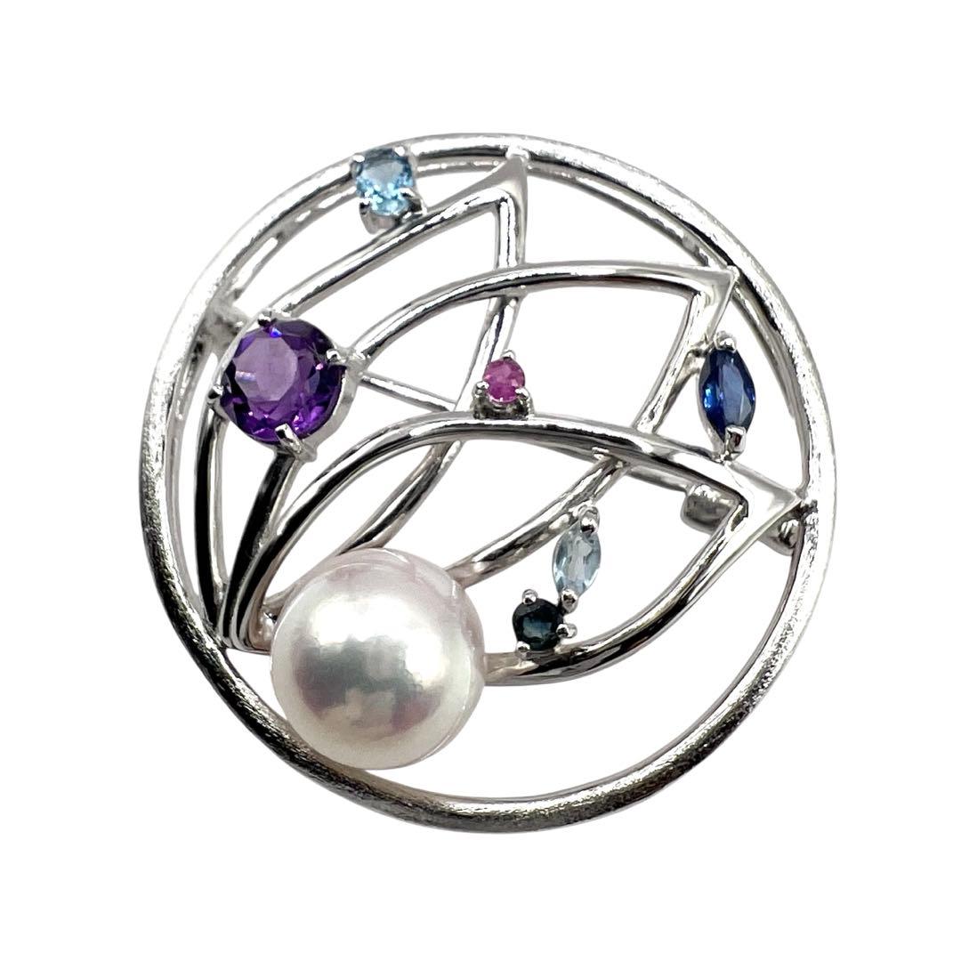 本真珠　アコヤ真珠 ブローチ　9mm シルバー 天然石 イソワパール