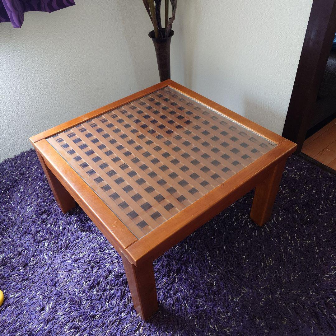 木製ガラストップこたつテーブル アジアンテイスト 正方形炬燵