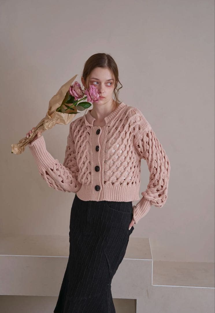 【pinue】アップルパイニットカーディガン（PINK） アップルパイニットカーディガン（PINK） - PINUE