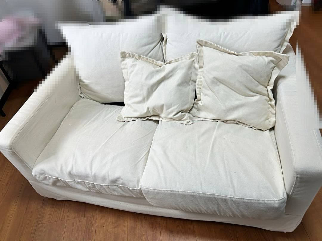 LOWYA 2人掛けソファ アイボリー クッション付き スカートデザイン