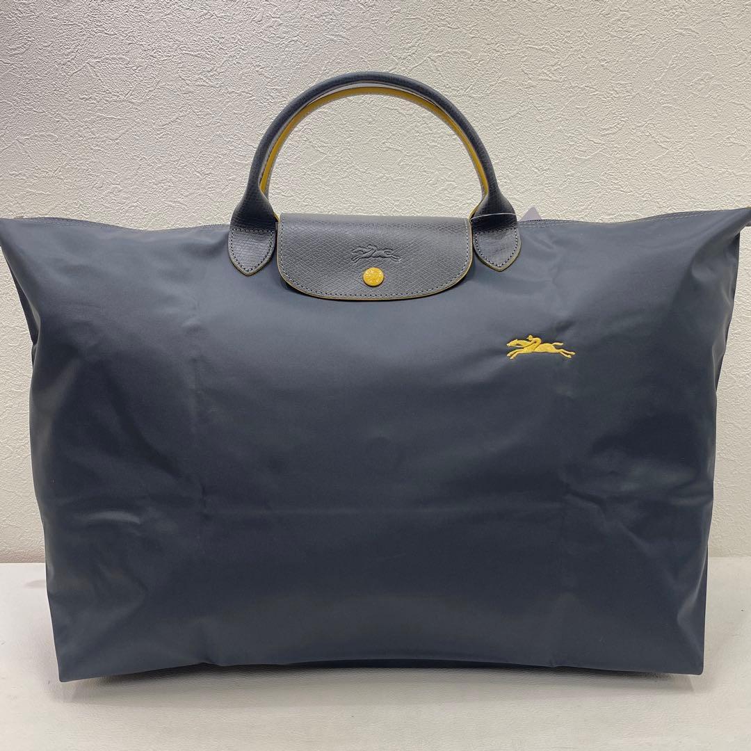 ●636 良品 LONGCHAMP ロンシャン ボストンバッグ グレー 馬 刺繍