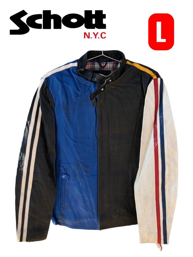新品 Schott シングルライダースレザージャケット クレイジーパターン/L