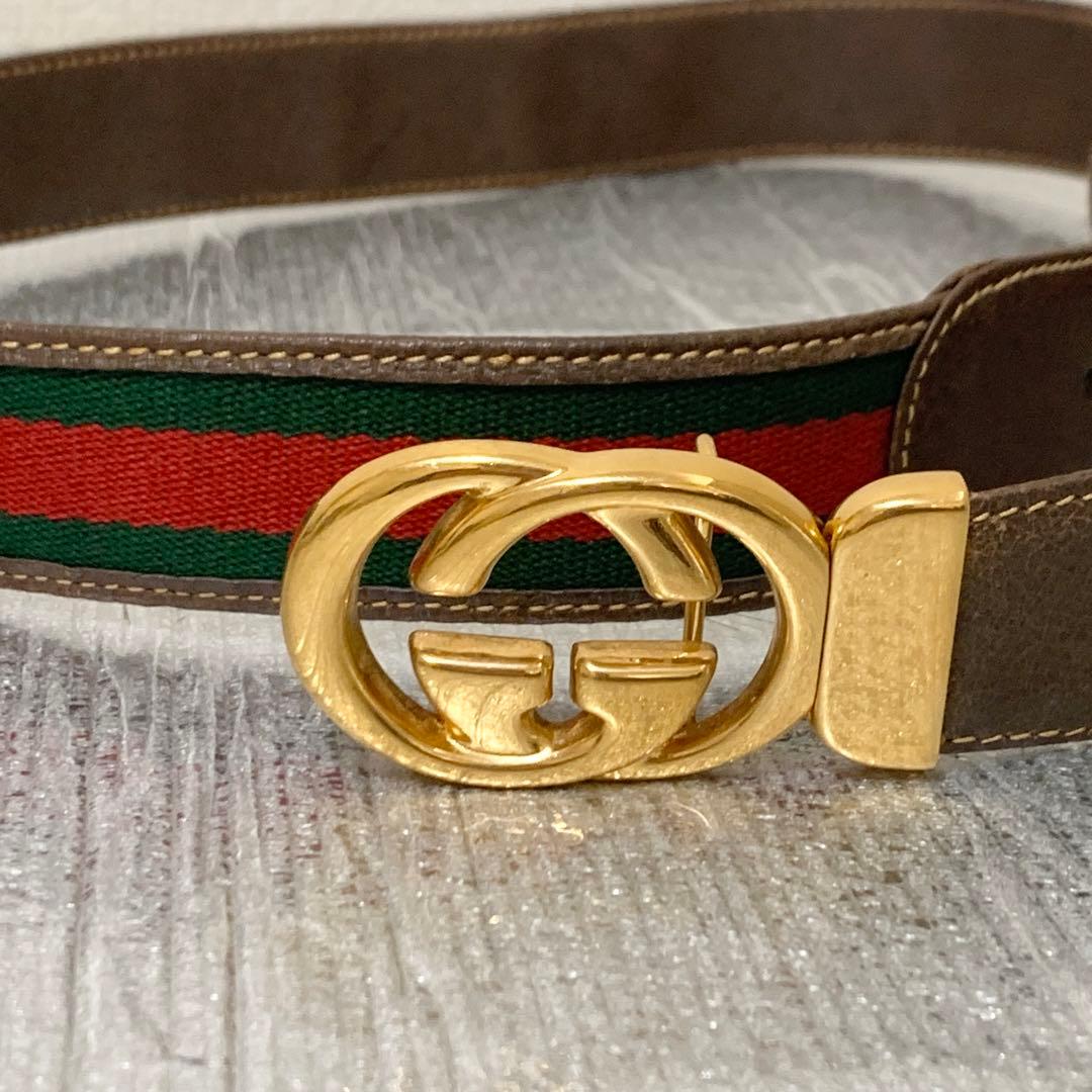美品GUCCI グッチ　ベルト　シェリーライン　キャンバス　レザー　GGバックル 楽天市場】【中古】GUCCI グッチ シェリーライン Gバックル キャンバス