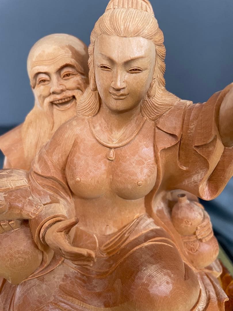 木彫り置物 秘宝陰陽和合像（いんようわごうぞう）子宝 夫婦円満 縁起物　ヌード