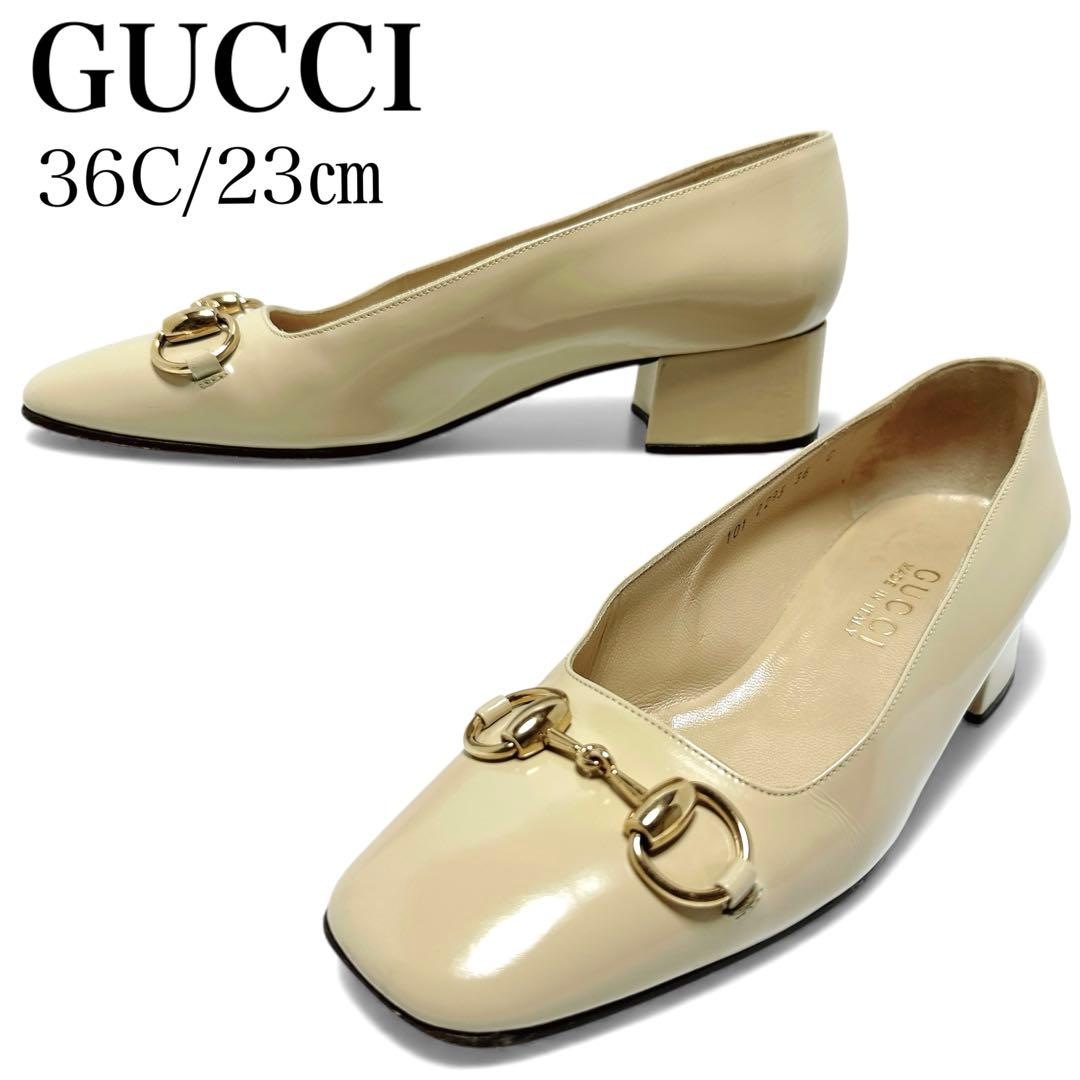 正規品✨極美品✨グッチ 36C 23㎝ ホースビット レザー パンプス ベージュ GUCCI（グッチ） ホースビットローファー Bee ラメ シルバー系