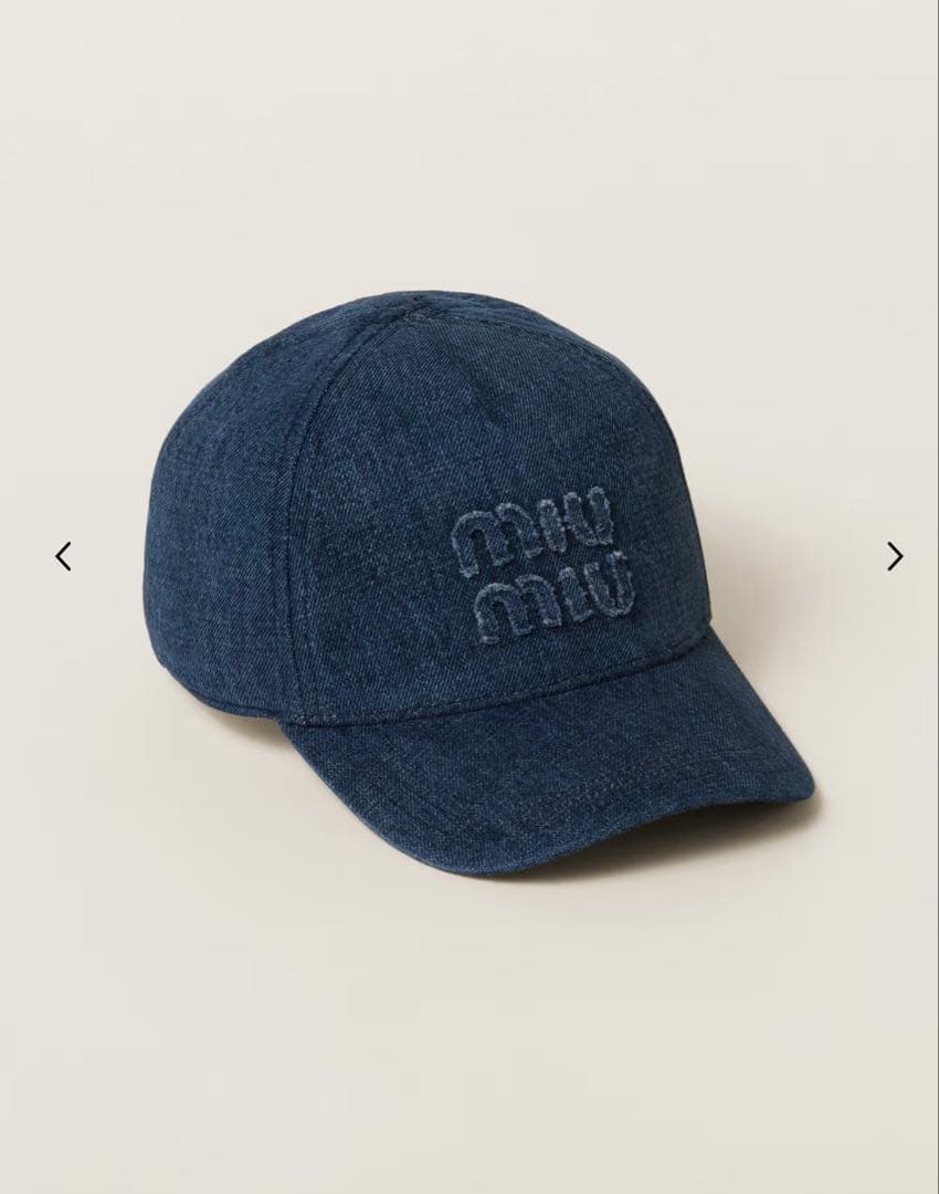 miu miu デニム刺繍ロゴベースボールキャップ