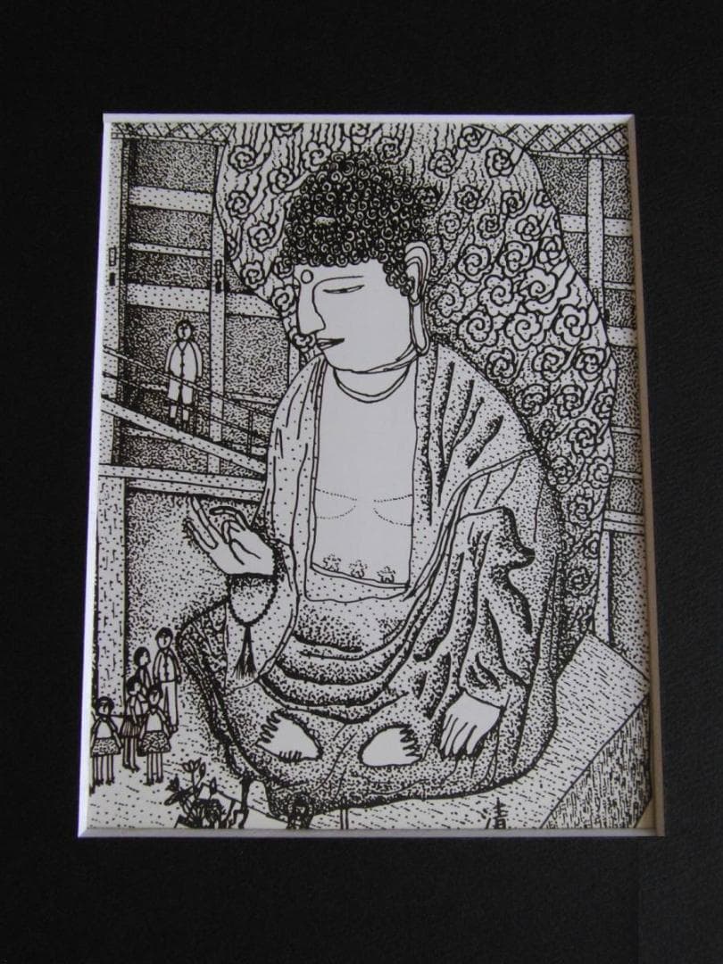 山下清、【大仏】、希少な額装用画集より、美品、日本人画家、新品額装付