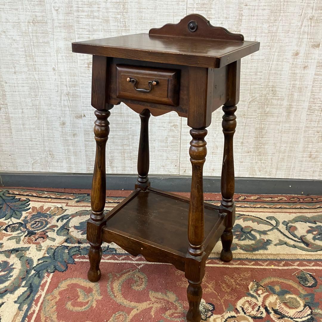 昭和レトロ 真和工芸 木製コンソールテーブル コールキャビネット 電話台 花台 コンソールテーブル マホガニー 無垢材 アンティーク クラシック 家具