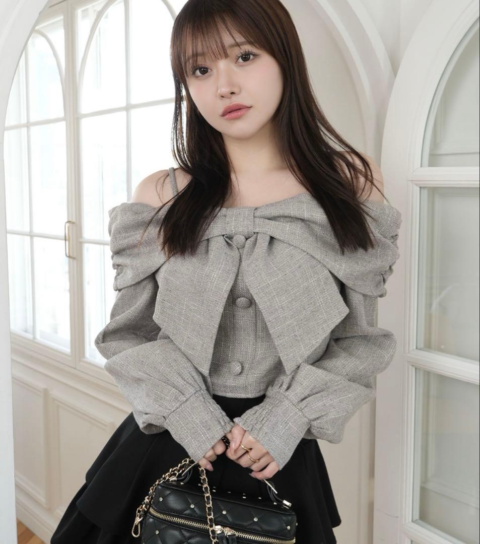 LIP SERVICE リップサービス　リボンオフショルロングスリーブトップス