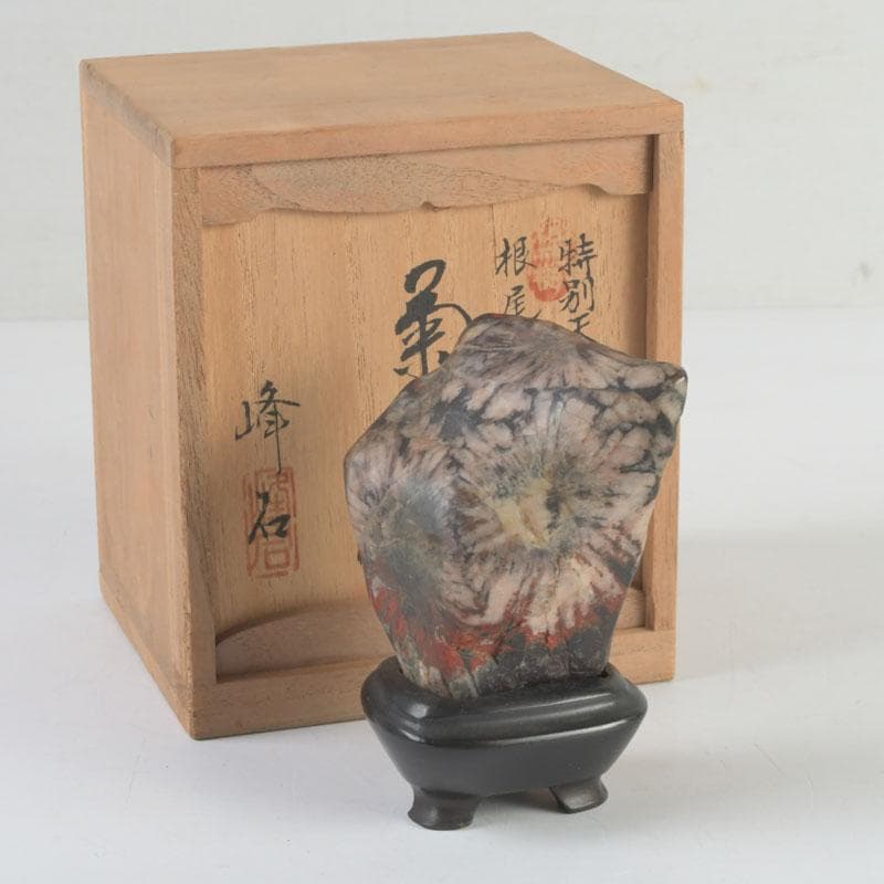 岐阜県根尾谷産　天然石　鑑賞石　菊花石　唐木台付　書付共箱　V　9425 菊花石 岐阜県根尾谷産4.0㌔ 鑑賞石 観賞石 水石 盆石 鉱物 天然石