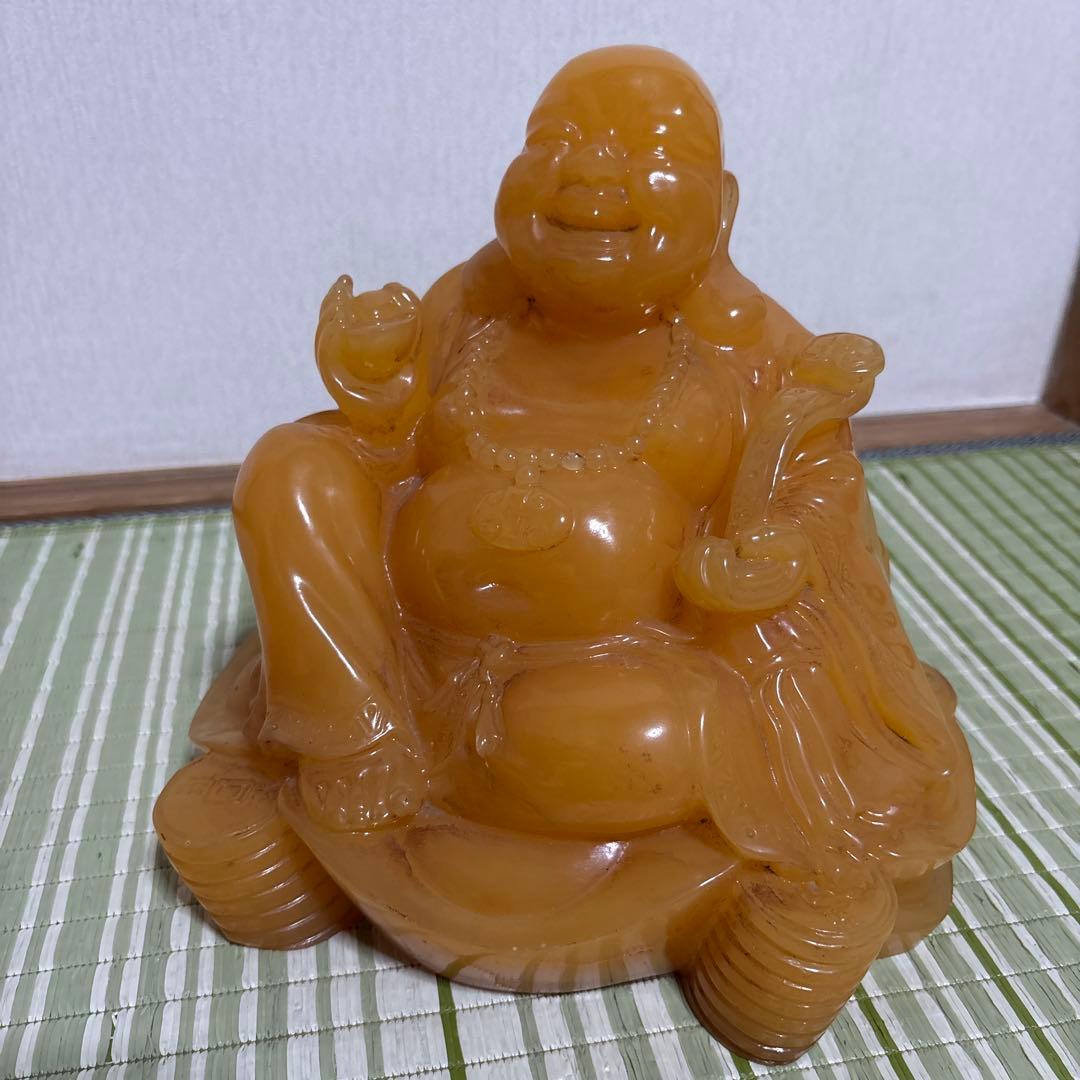 七福神　布袋様　置物　イエロー ストーン　翡翠　風水　インテリア