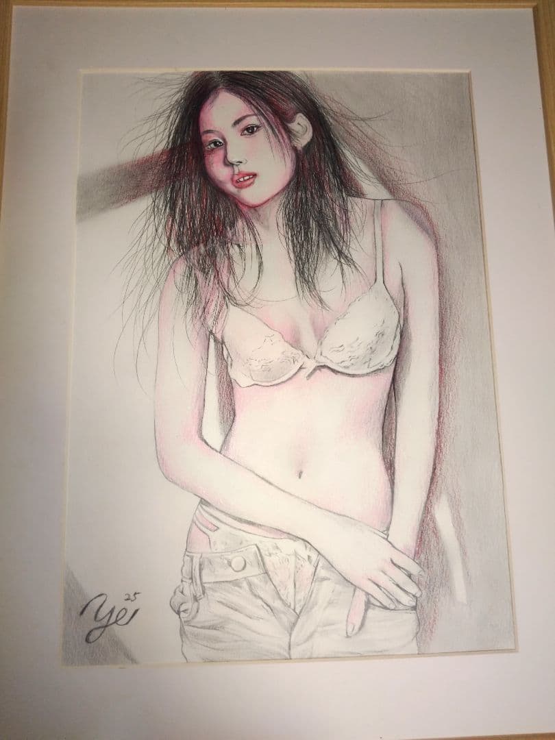 裸婦、美人画、絵画4号、光の中S山本英二、真作、肉筆、額縁、高塚