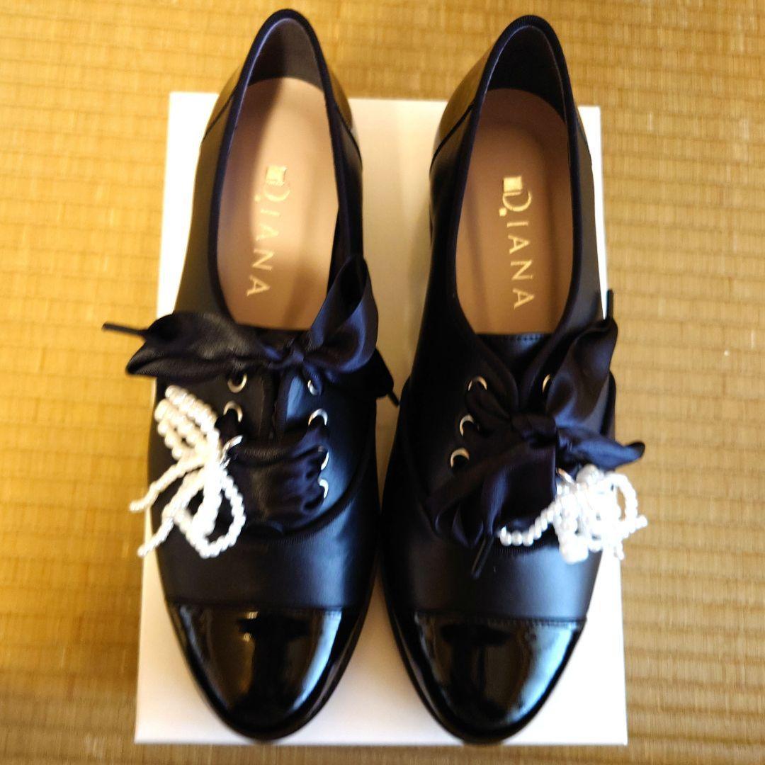 DIANA】ブラックレザー ローファー パール付き 24.5cm - メルカリ