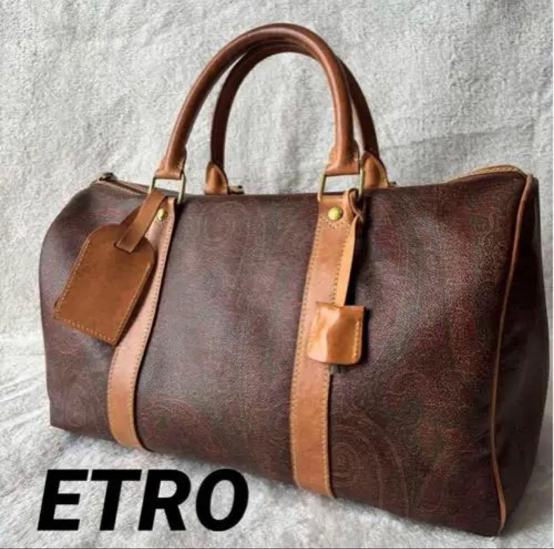 ETRO ブラウン ボストンバッグ ペイズリー柄